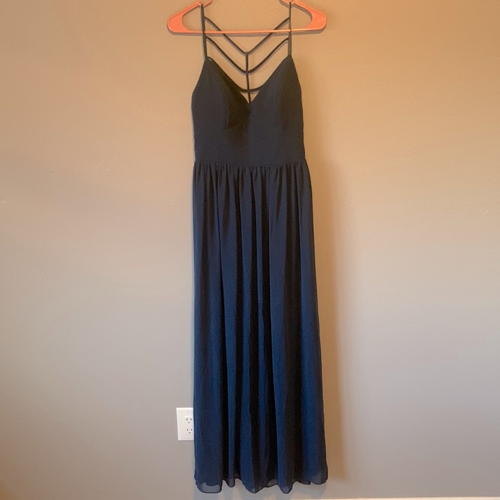 Bisou Bisou Navy Blue Spaghetti Strap Maxi Dress in Size 6